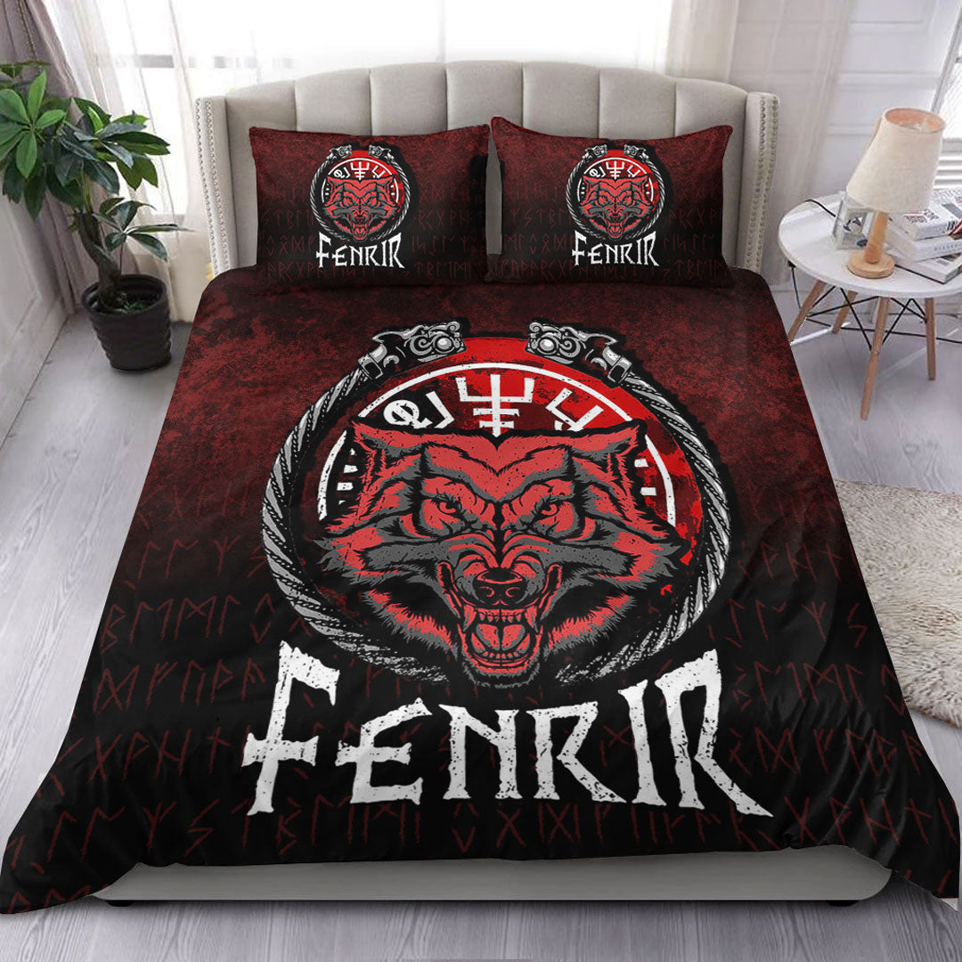 Viking Bedding Set Fenrir Wolf Runes Norse Vikings