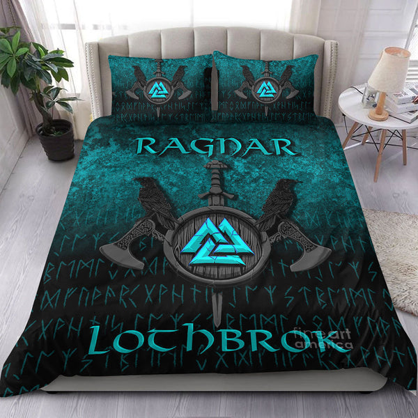 Viking Bedding Set Ragnar Lothbrok Ragnar Lodbrok Viking Warrior Cyan Version