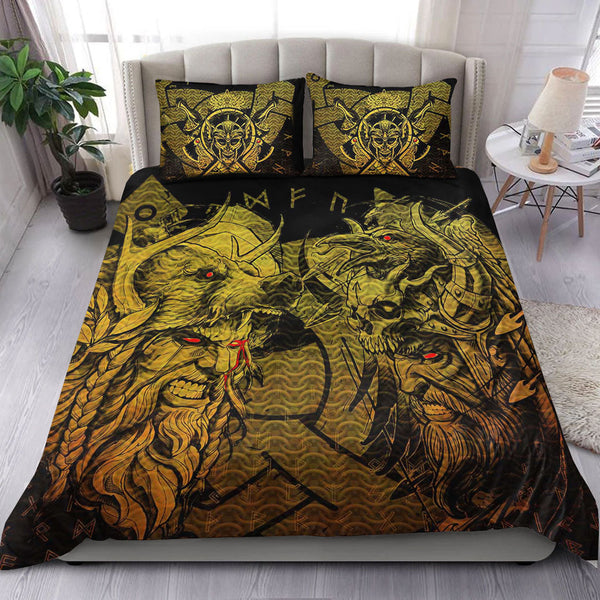 Viking Bedding Set Norse Warrior Berserker Gold