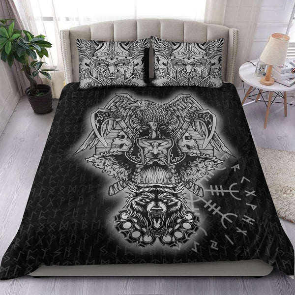 Viking Bedding Set Odin And Raven Wolf