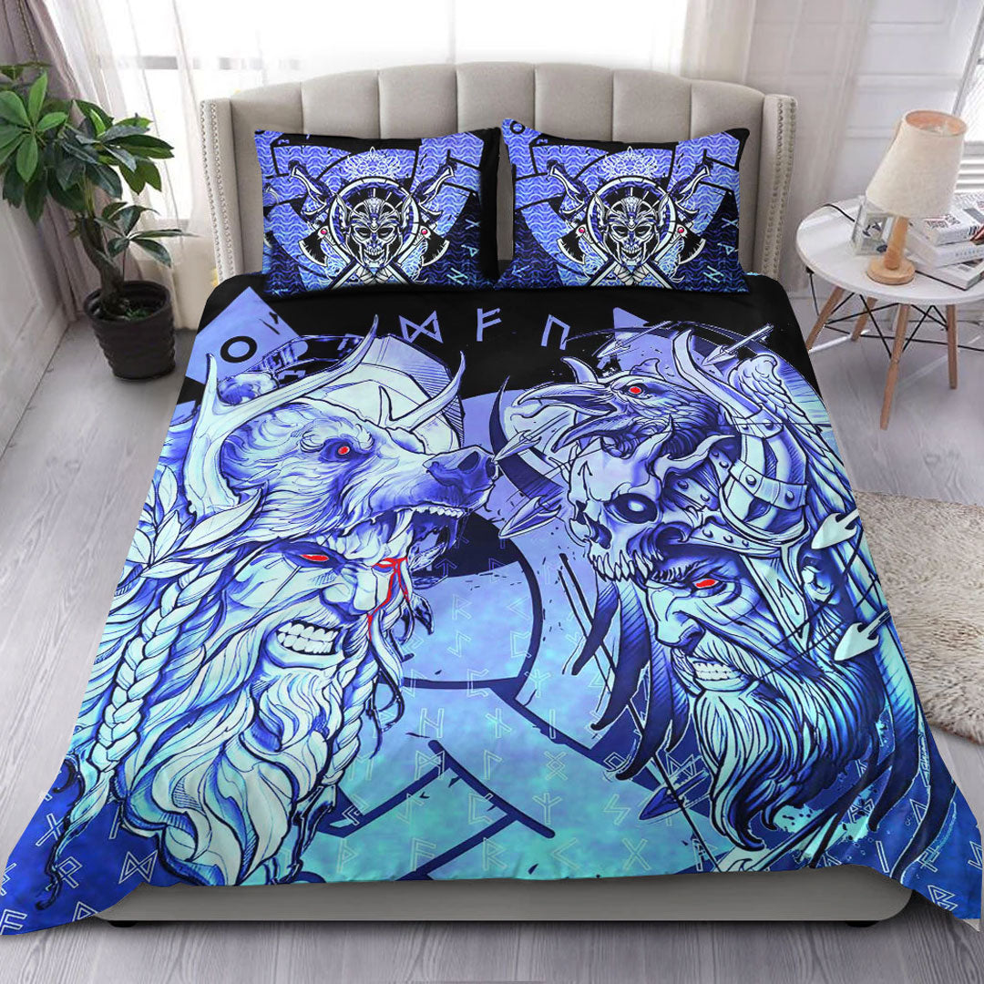 Viking Bedding Set Norse Warrior Berserker Blue