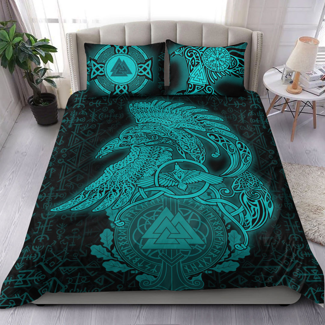 Viking Bedding Set Raven Celtic Turquoise