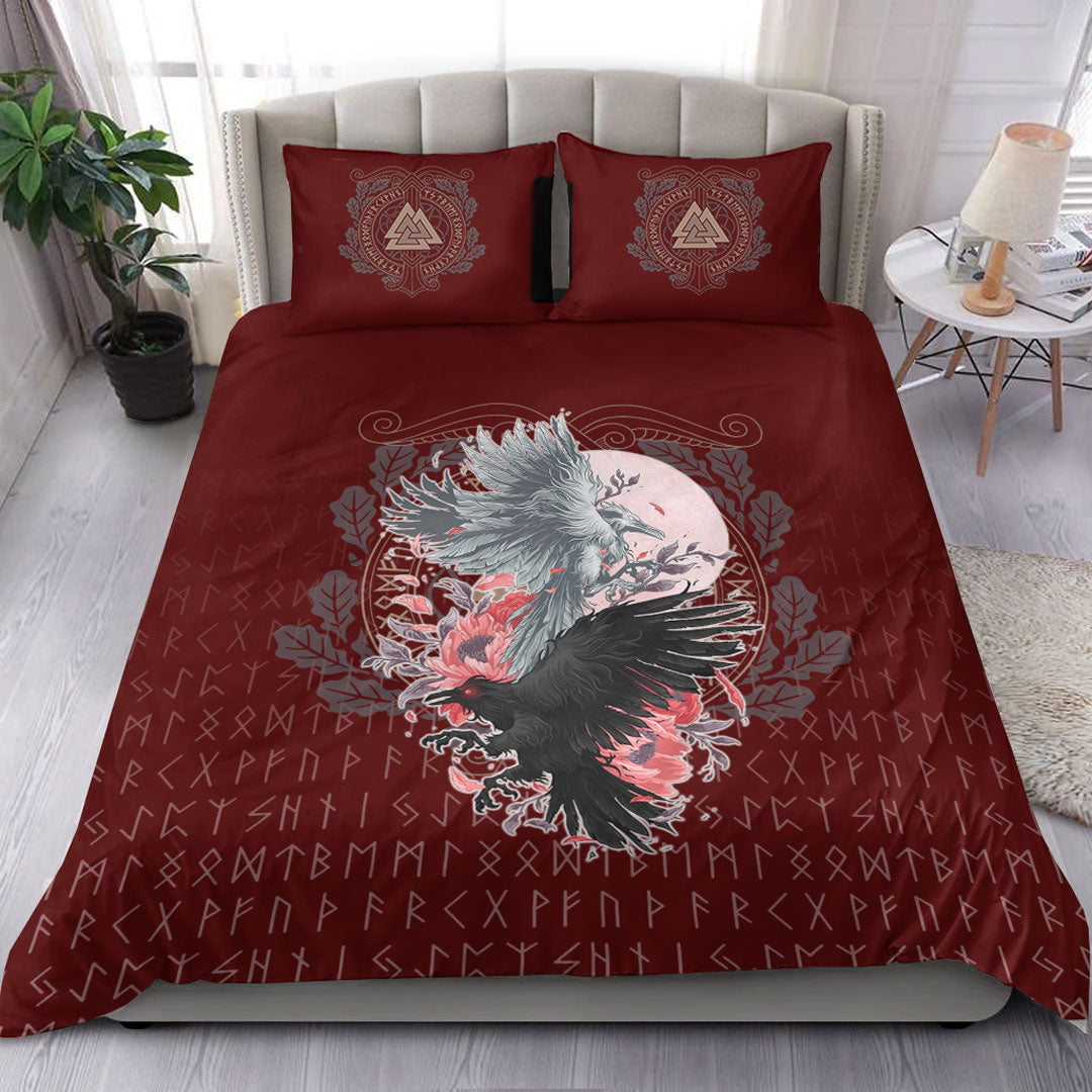 Viking Bedding Set Raven Black and White Red Yggdrasil HS