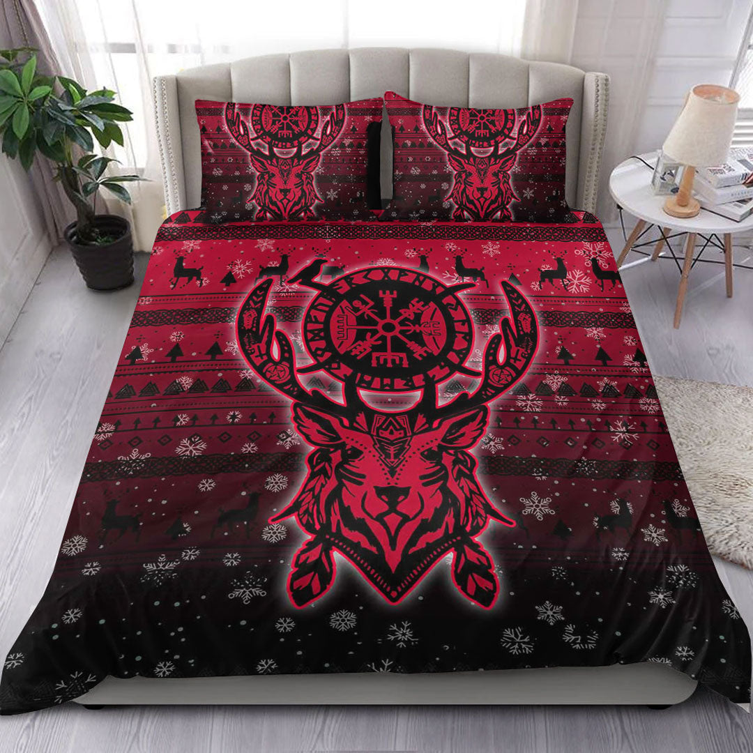 Viking Bedding Set Viking Reindeer Vegvisir Red