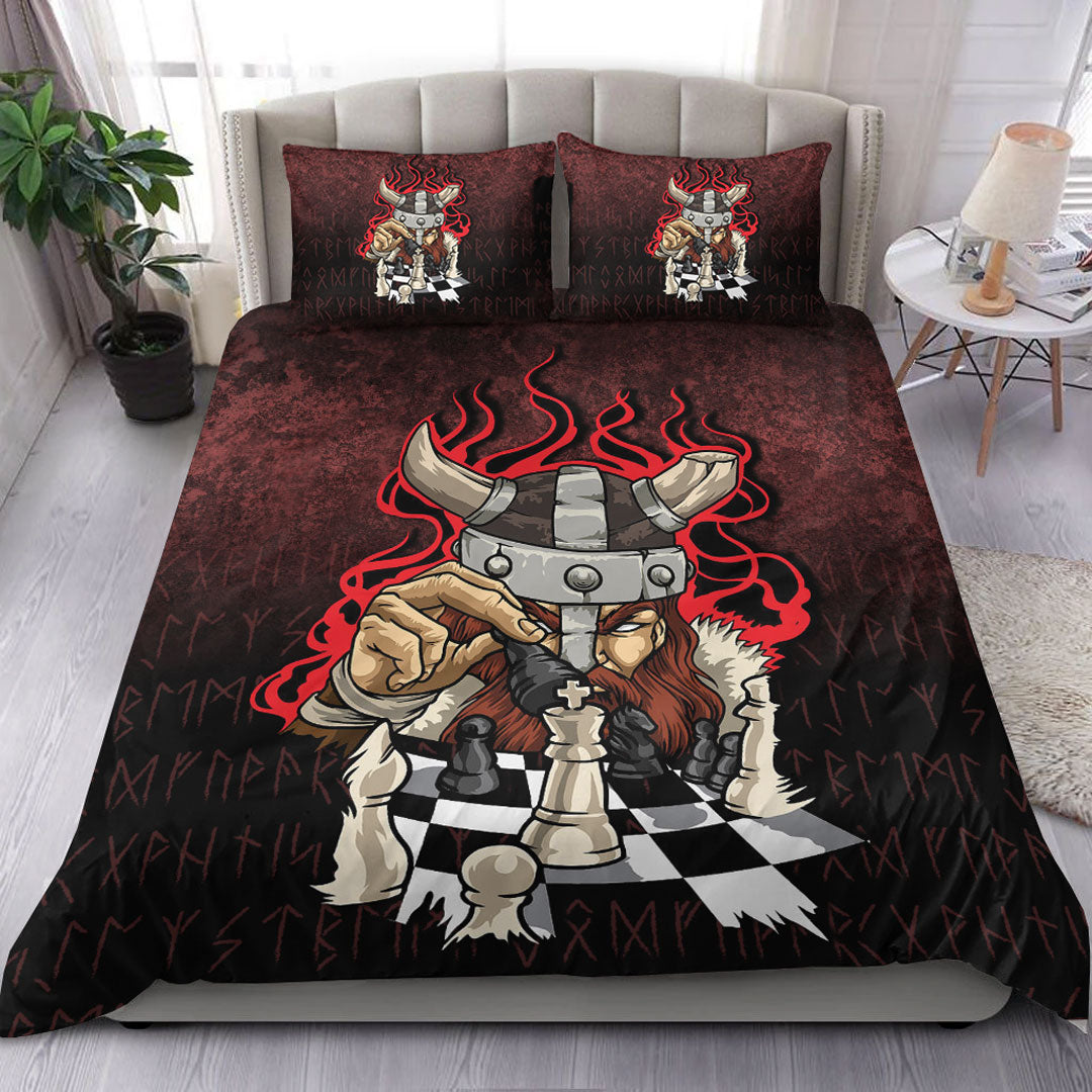 Viking Bedding Set Brave Viking With Chessboard Chess