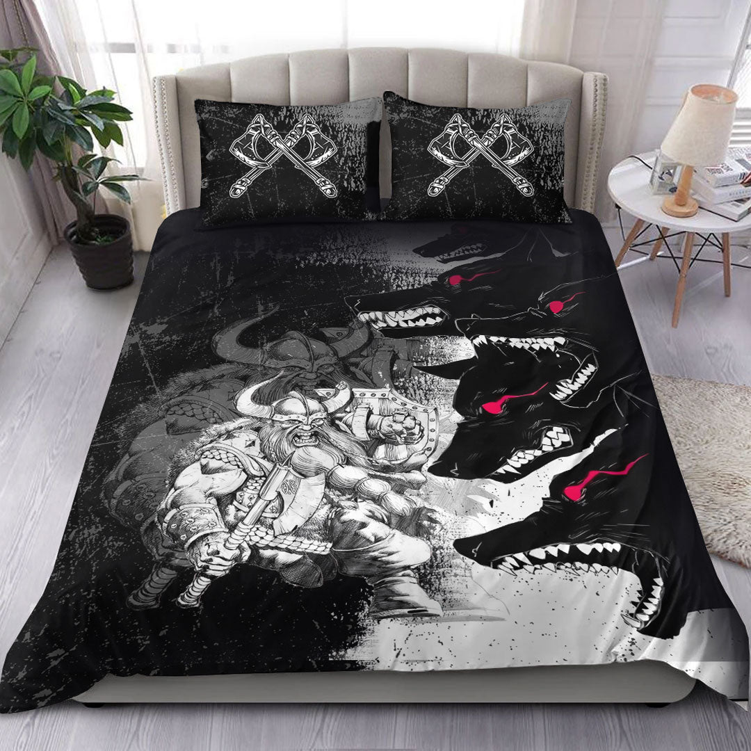 Viking Bedding Set Berserker and Wolf Red Eyes Home Set