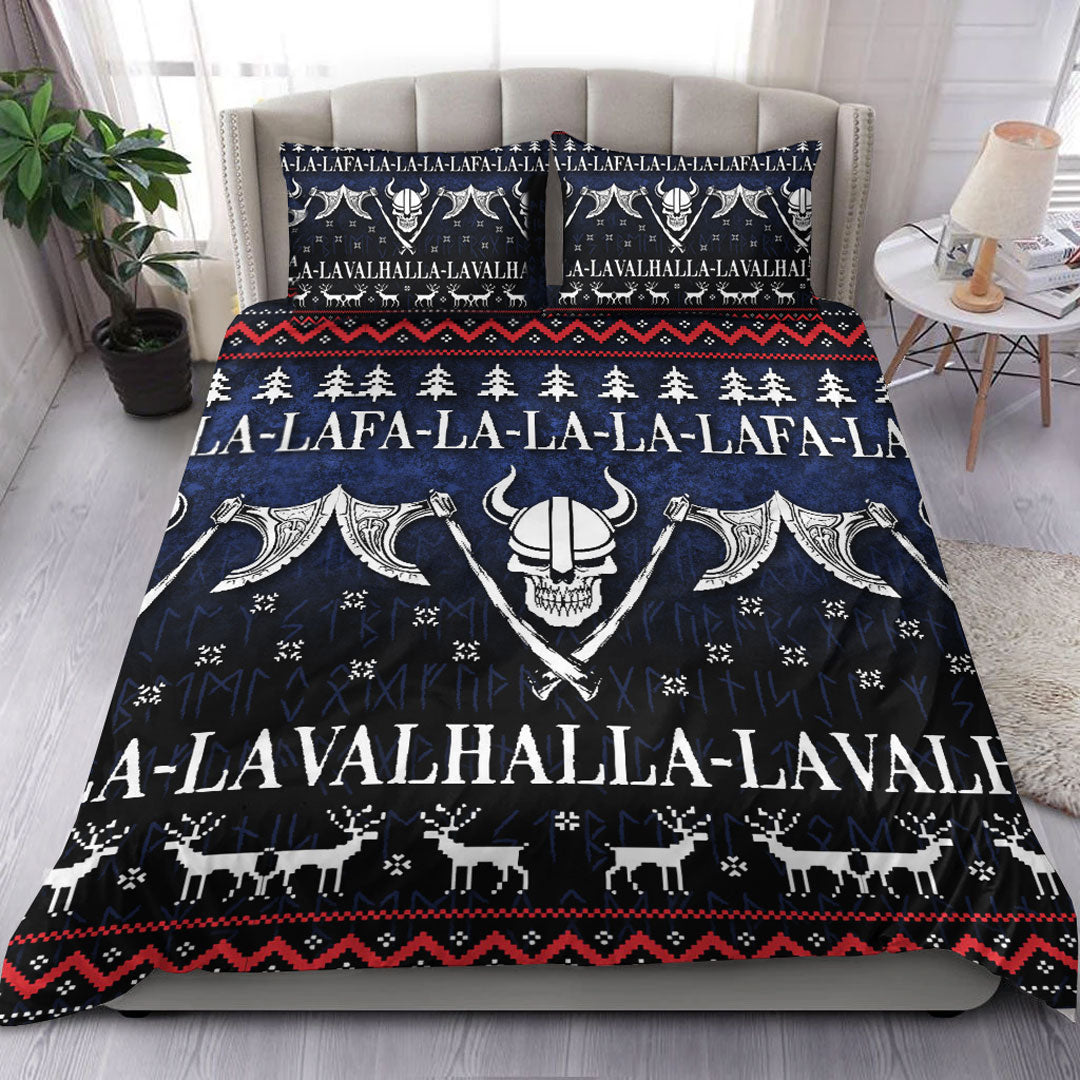 Viking Bedding Set Ugly Christmas Viking Fa La La La La Valhalla La