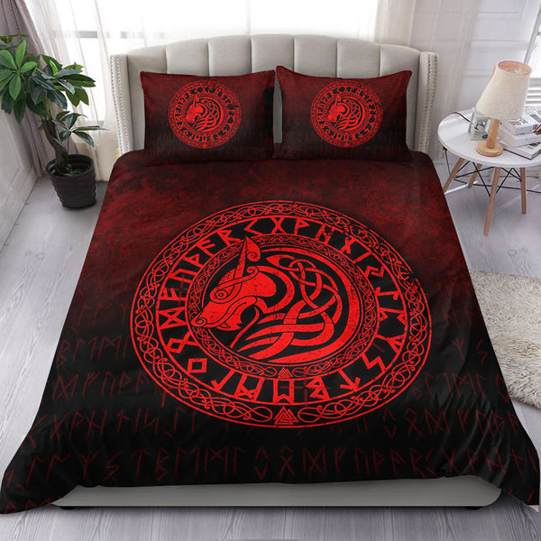 Viking Bedding Set Viking Wolf Red Version