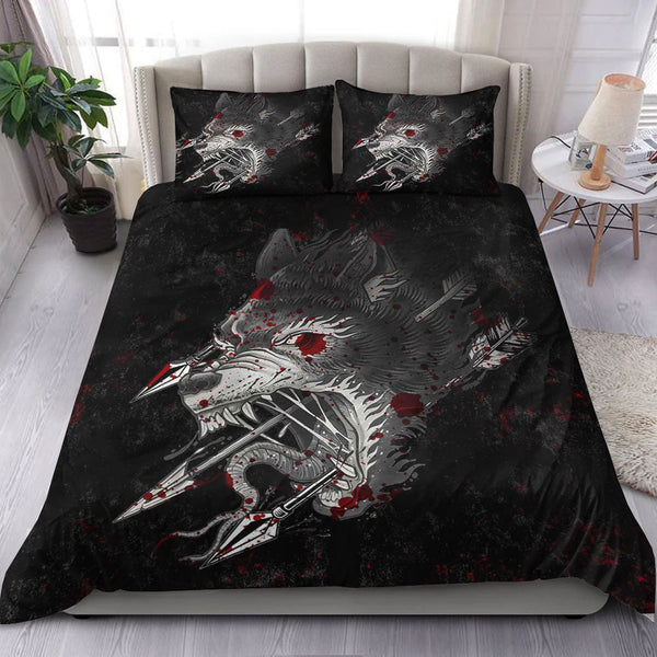 Viking Bedding Set Fenrir Wolf Arrow and Blood