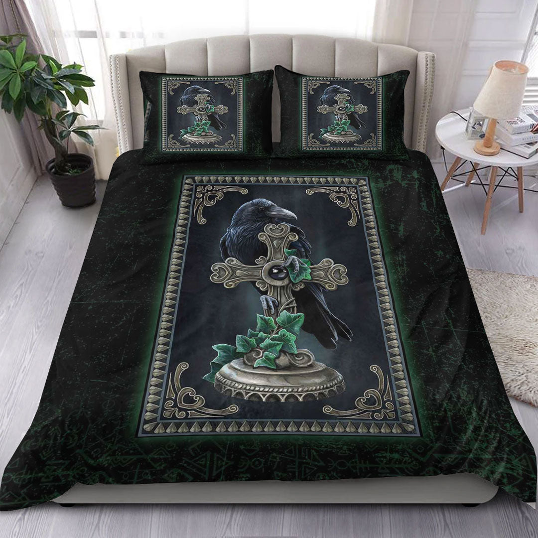 Viking Bedding Set Viking Raven Celtic and Cross Green Style