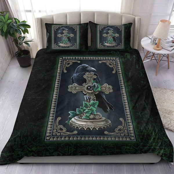 Viking Bedding Set Viking Raven Celtic and Cross Green Style