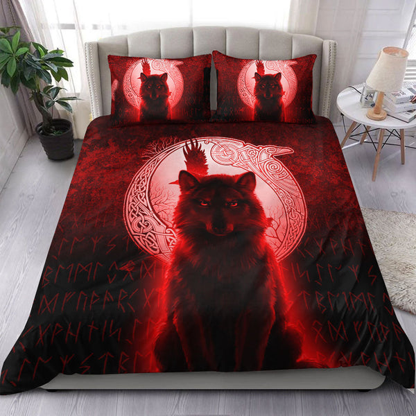 Viking Bedding Set Fenrir Viking Wolf Red Version