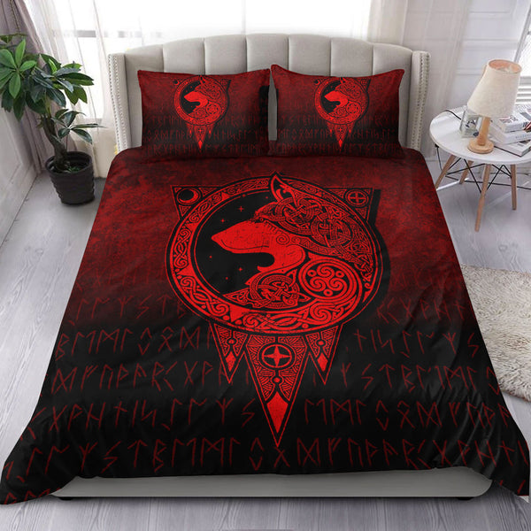 Viking Bedding Set Viking Norse Wolf Red Version