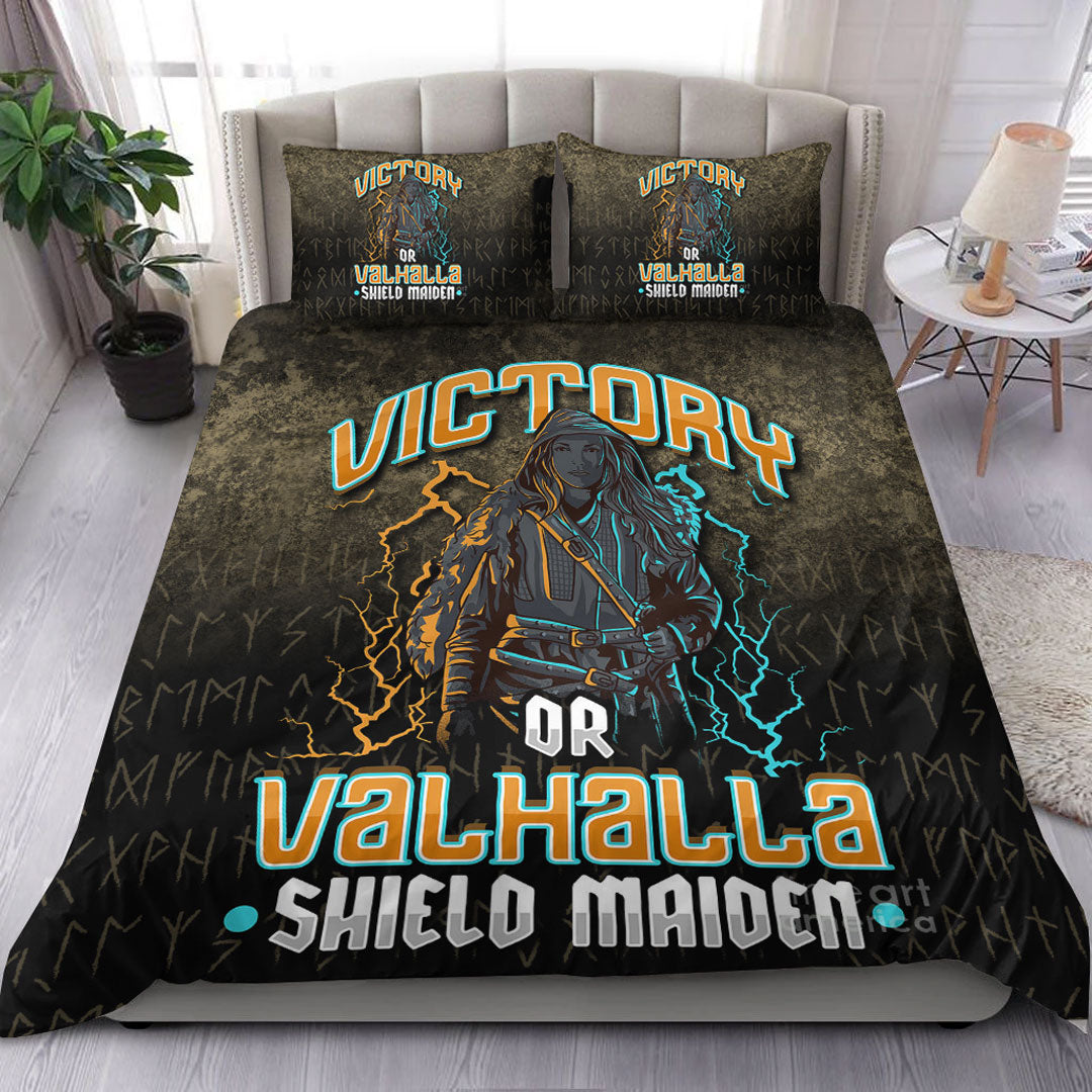 Viking Bedding Set Victory Or Valhalla Shield Maiden Female Style