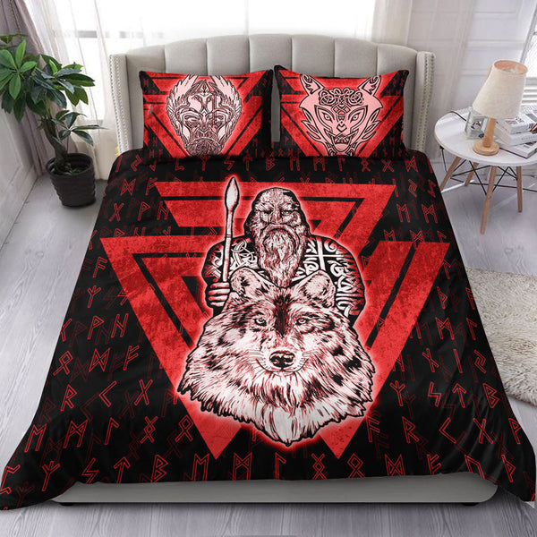 Viking Bedding Set Viking Odin Wolf Red