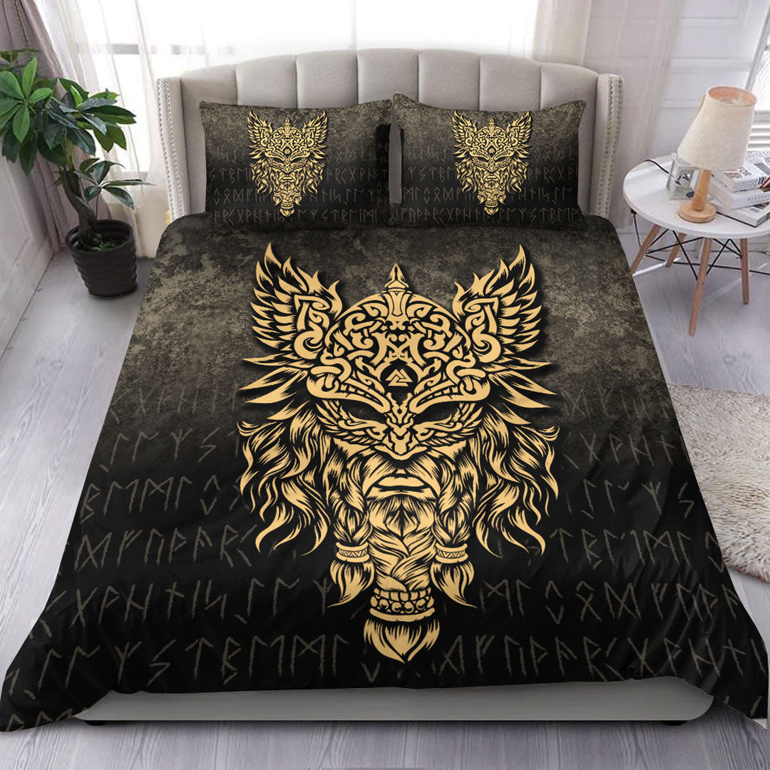 Viking Bedding Set Odin The Allfather Asgard God And Chief Of Aesir Gold Version