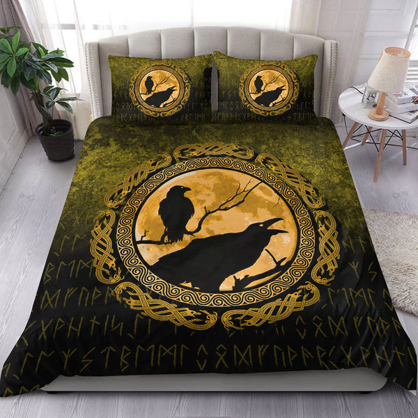 Viking Bedding Set Vikings Huginn Muninn Odin’s Ravens Gold Version