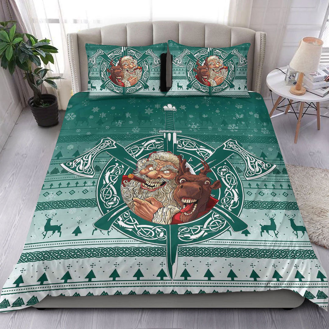 Viking Bedding Set Viking Santa and Reindeer Christmas Pattern