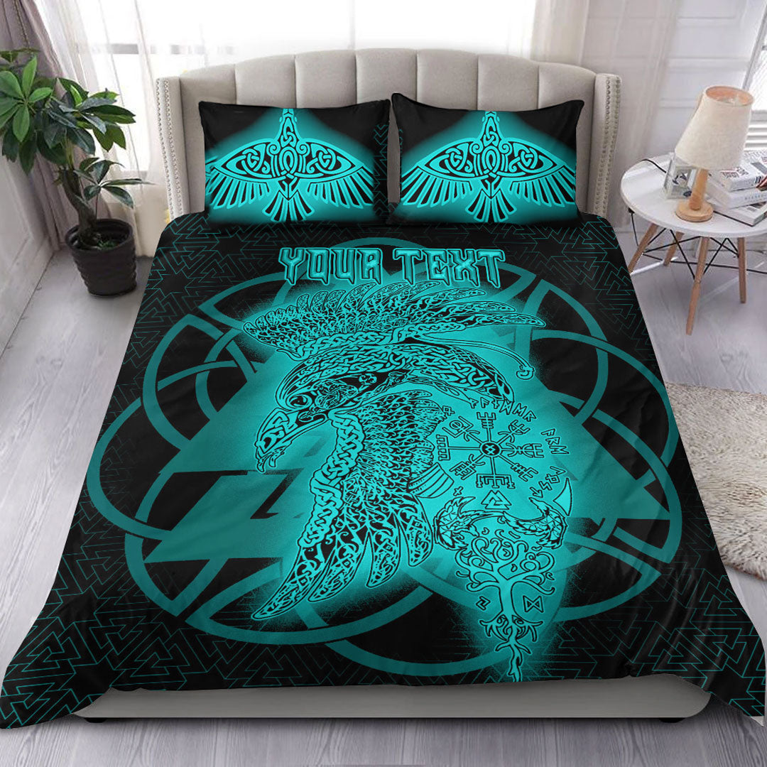 Viking Bedding Set Valknut Raven Turquoise