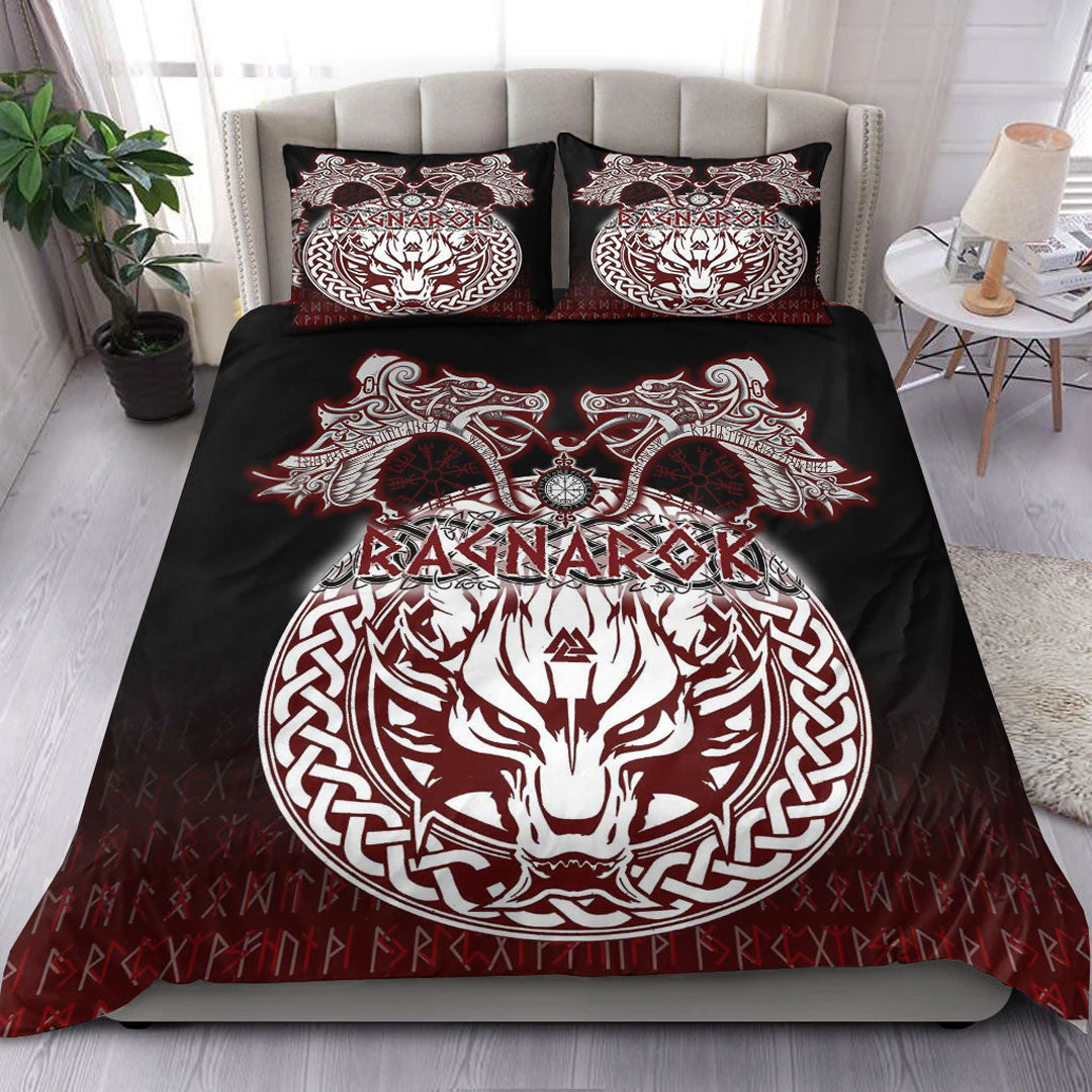 Viking Bedding Set Ragnarok Fenrir Valknut and Vegvisir