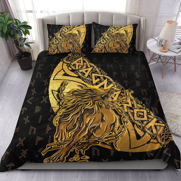 Viking Bedding Set Fenrir Ragnarok Gold