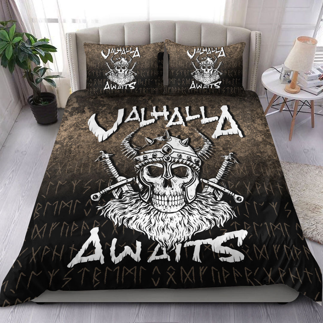 Viking Bedding Set Valhalla Awaits Viking Skull Warrior Axe