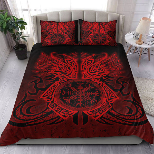 Viking Bedding Set Two Raven Cletic Red