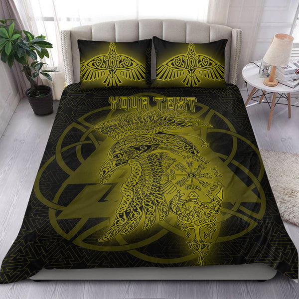 Viking Bedding Set Valknut Raven Gold