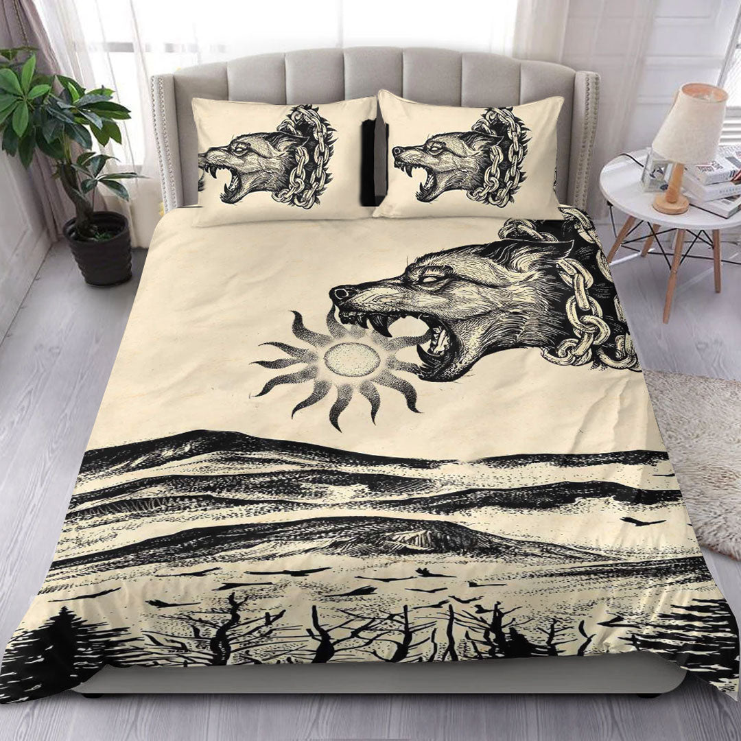 Viking Bedding Set Viking Wolf Skoll Vintage Style