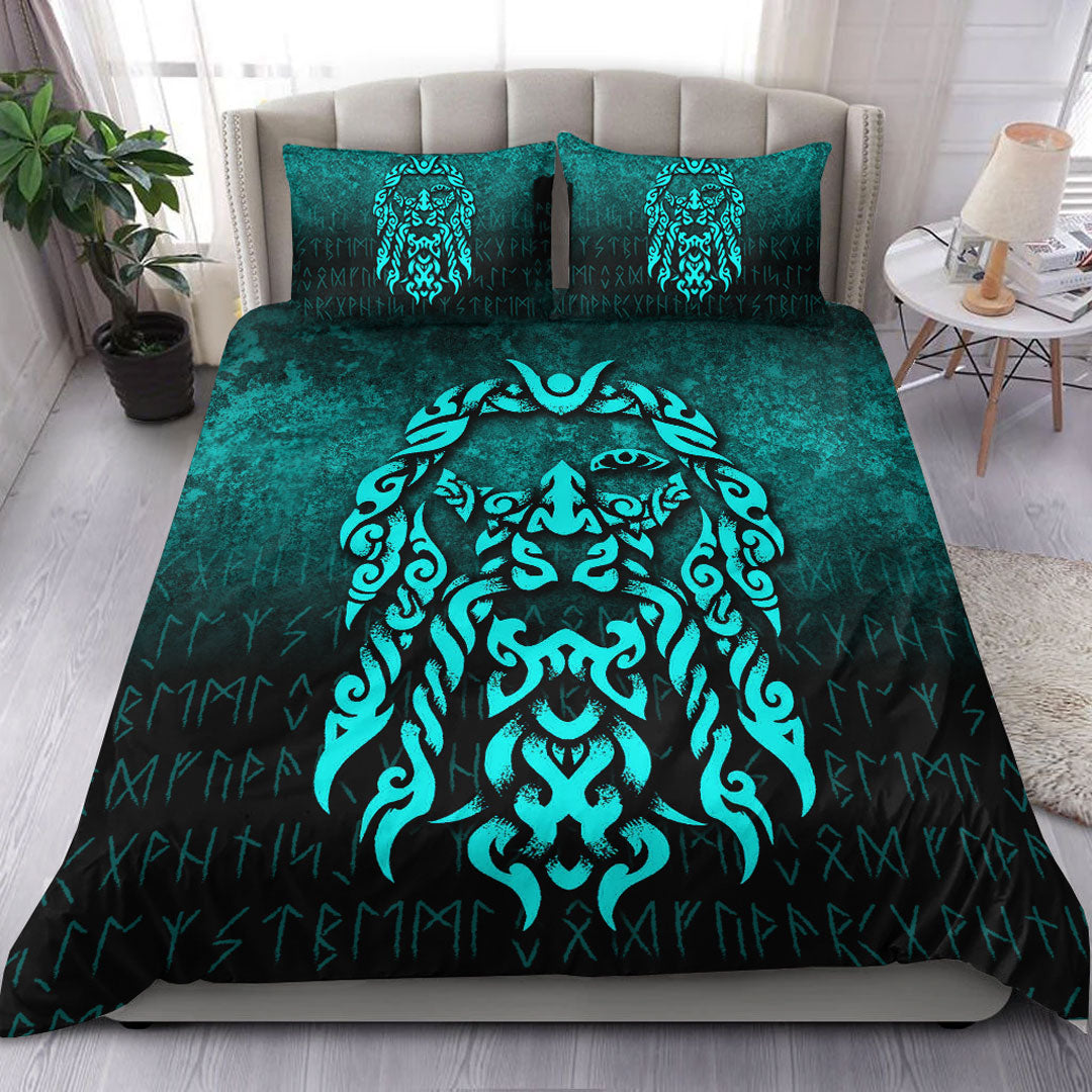 Viking Bedding Set Viking God Odin Allfather In Asgard Raven God Cyan Version