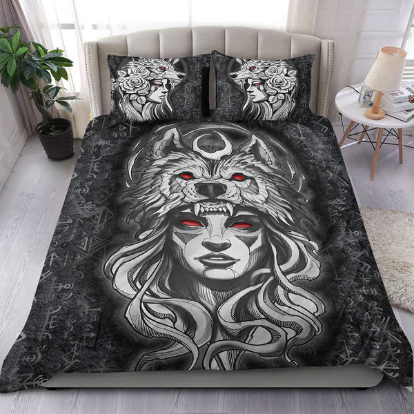 Viking Bedding Set Valkyries And Bear Raven Turquoise Tree Cletic