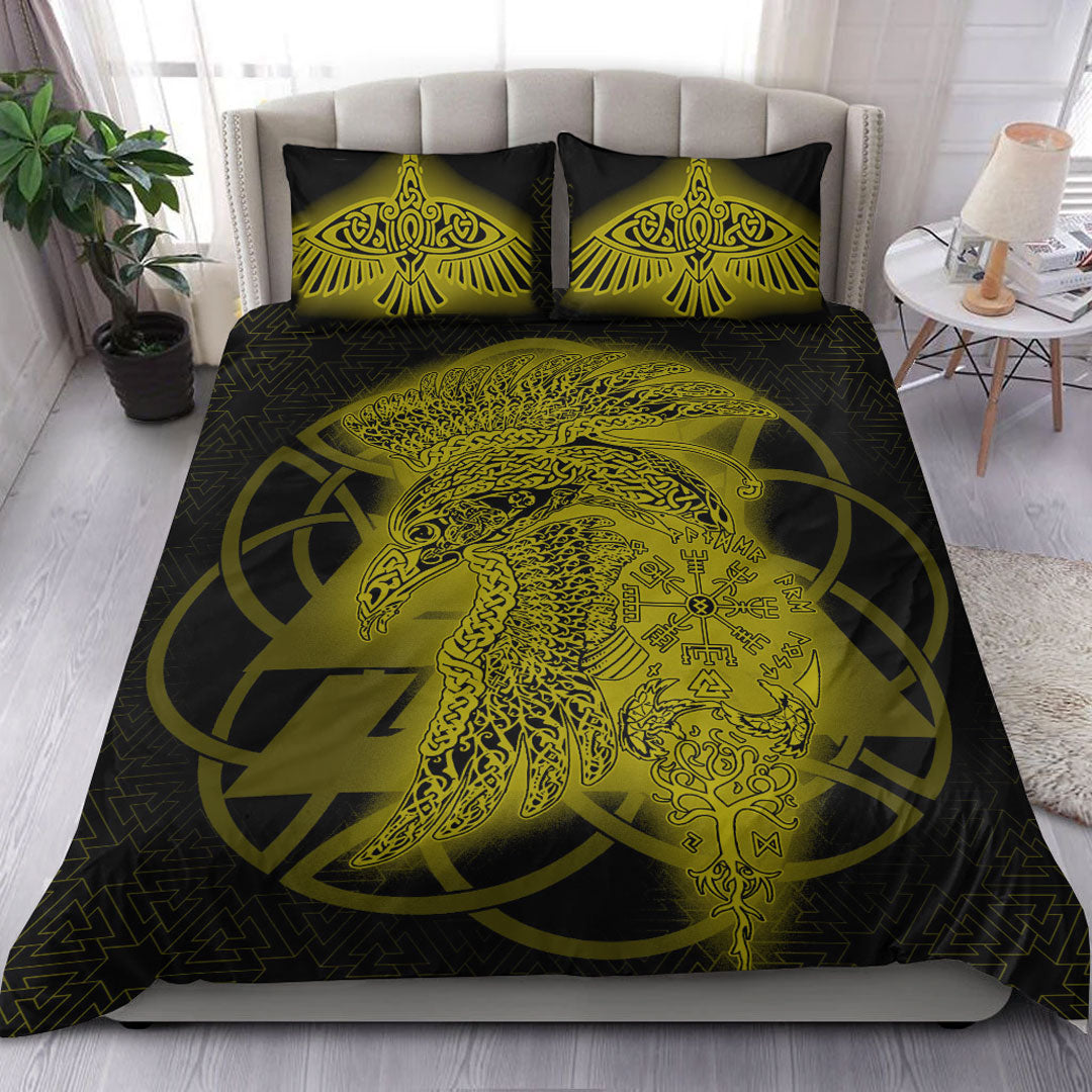 Viking Bedding Set Raven Valknut Gold