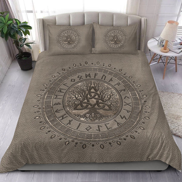 Viking Bedding Set Tree of Life with Triquetra Beige