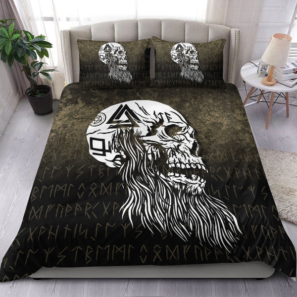 Viking Bedding Set Viking Skull with tattoos and long beard