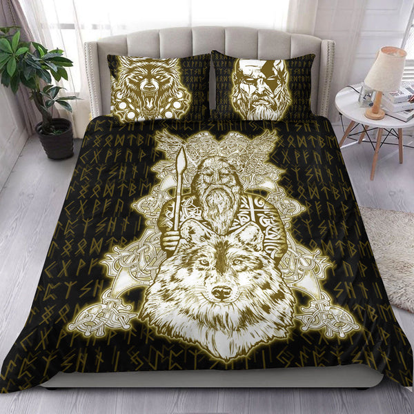 Viking Bedding Set Odin Wolf Viking Set Gold