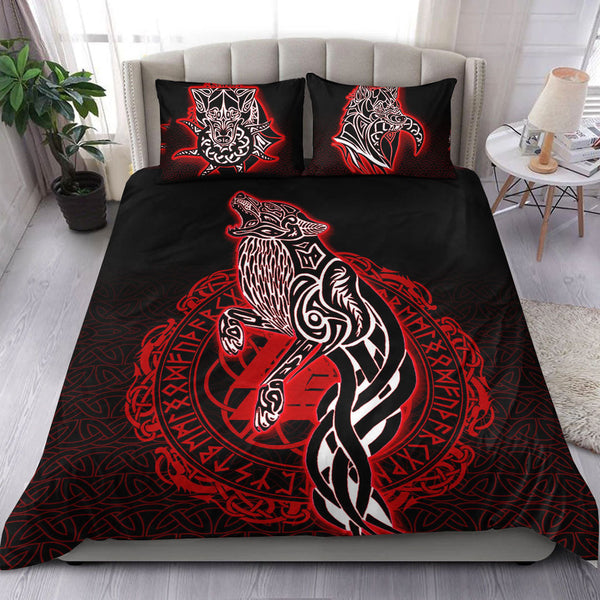 Viking Bedding Set Wolf Viking Red