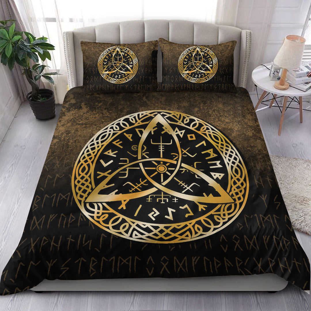 Viking Bedding Set Vegvisir Nordic Viking Rune Gold Version