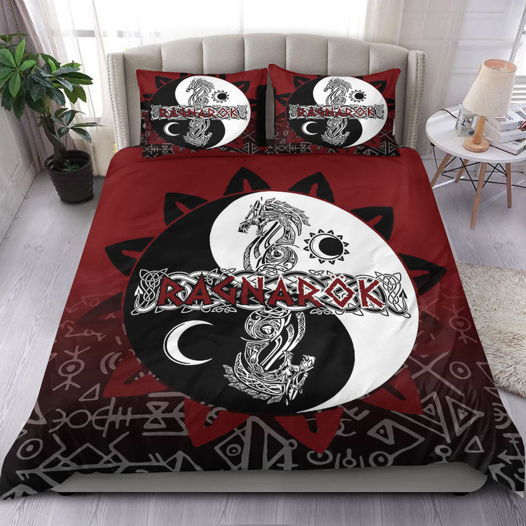 Viking Bedding Set Ragnarok Skoll and Hati Style Bagua