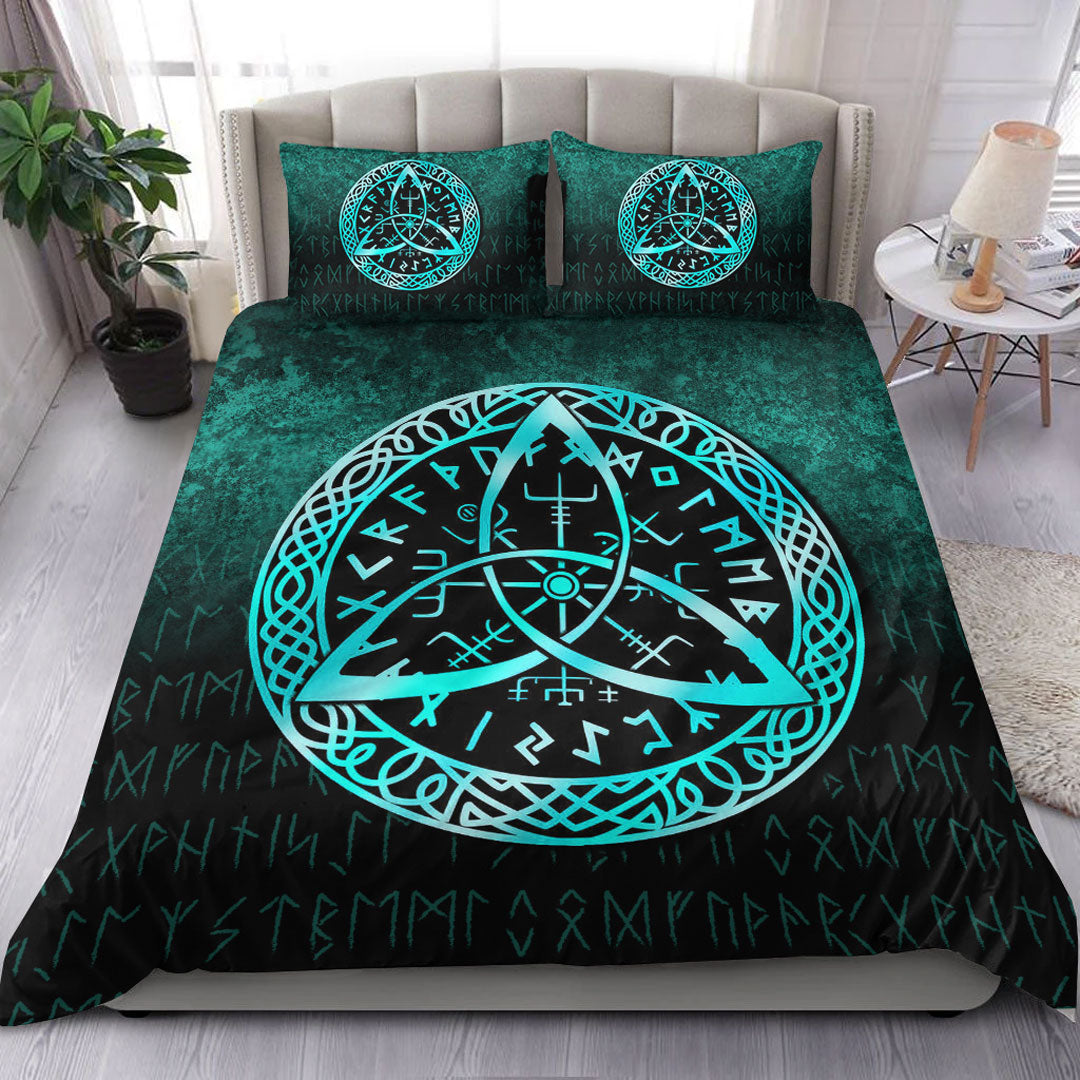 Viking Bedding Set Vegvisir Nordic Viking Rune Cyan Version