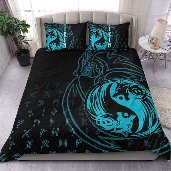 Viking Bedding Set Skoll and Hati Cyan