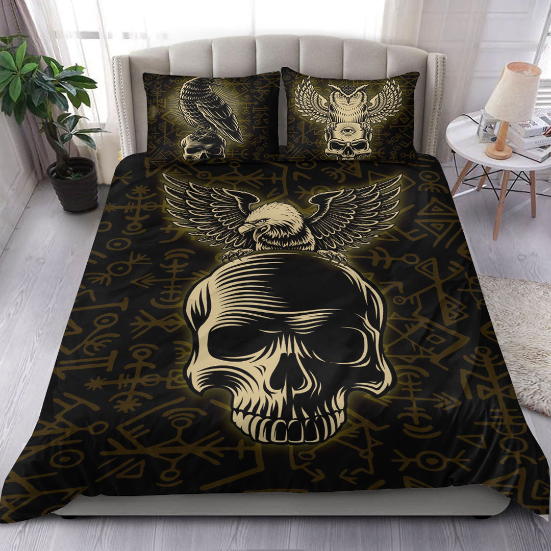 Viking Bedding Set Raven And Skull Style