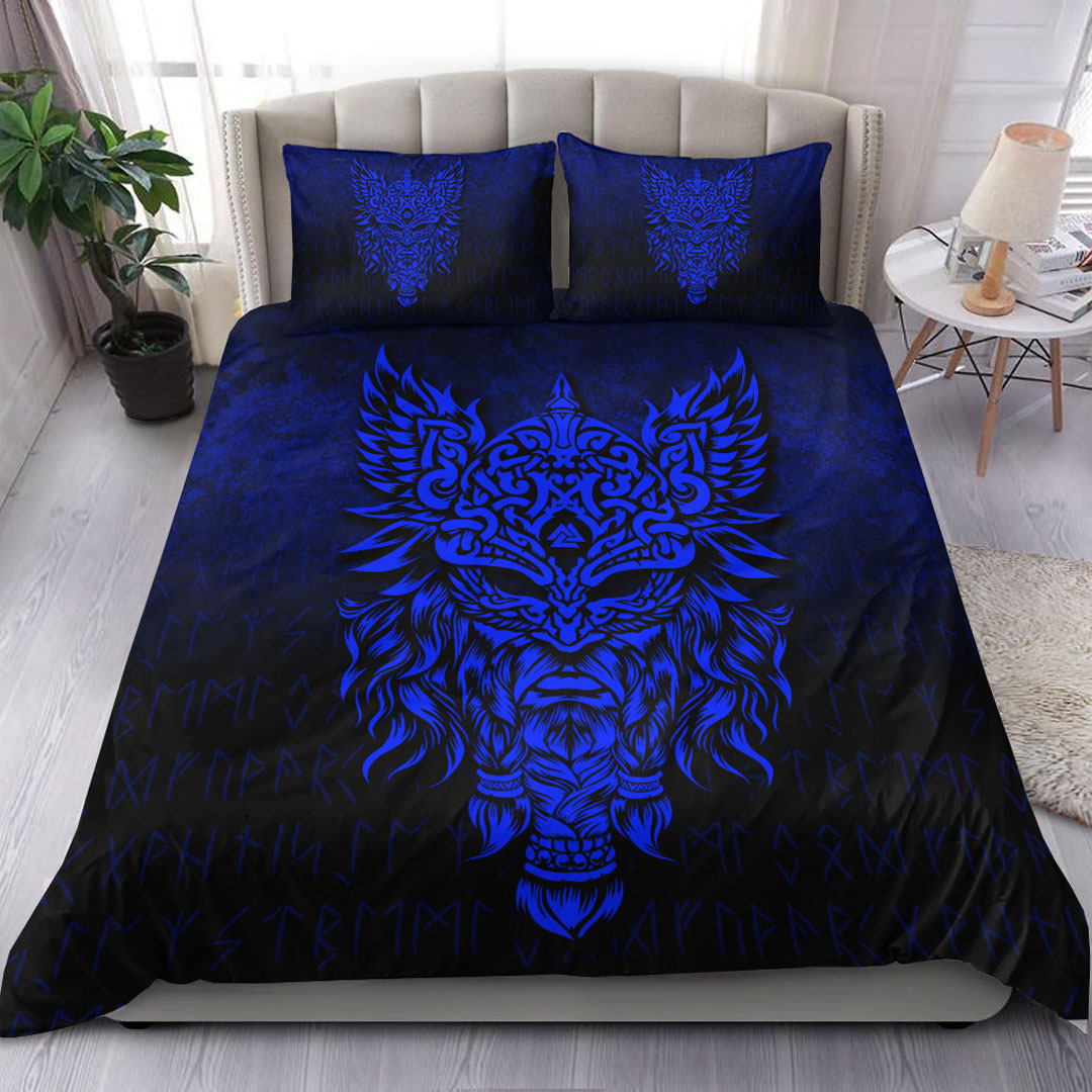 Viking Bedding Set Odin The Allfather Asgard God And Chief Of Aesir Blue Version