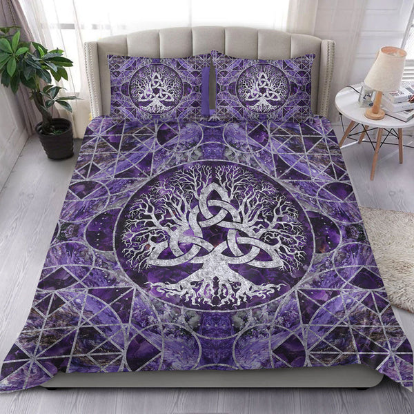 Viking Bedding Set Tree of Life with Triquetra Amethyst and Silver