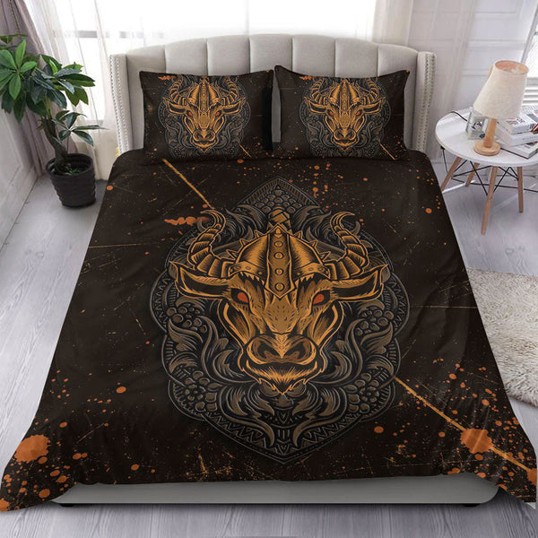 Viking Bedding Set Viking Bull Head Brush Pattern