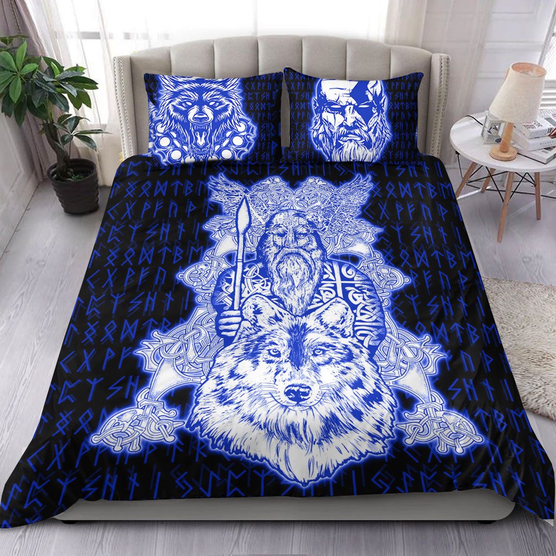 Viking Bedding Set Odin Wolf Viking Set Blue