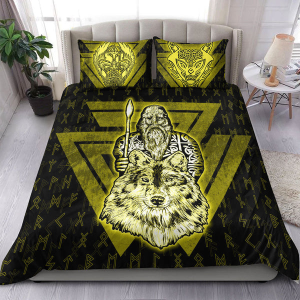 Viking Bedding Set Viking Odin Wolf Gold