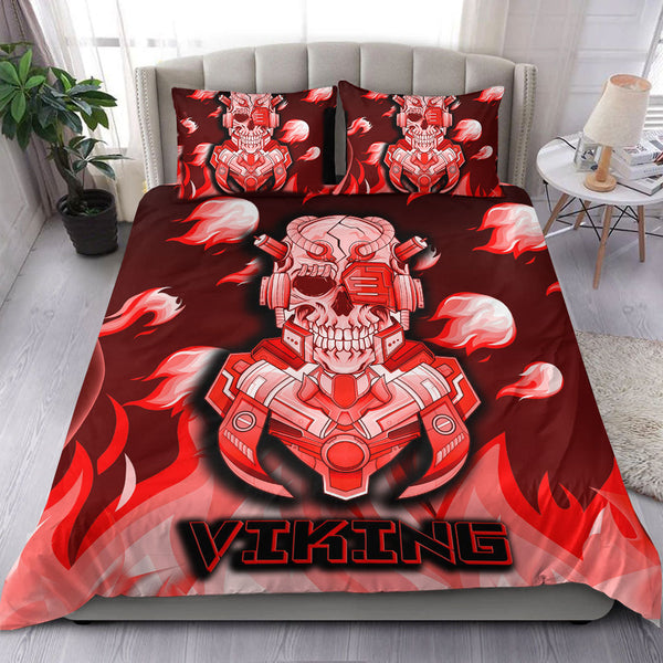 Viking Bedding Set Viking 3D Warrior Robo Fire Red Pattern