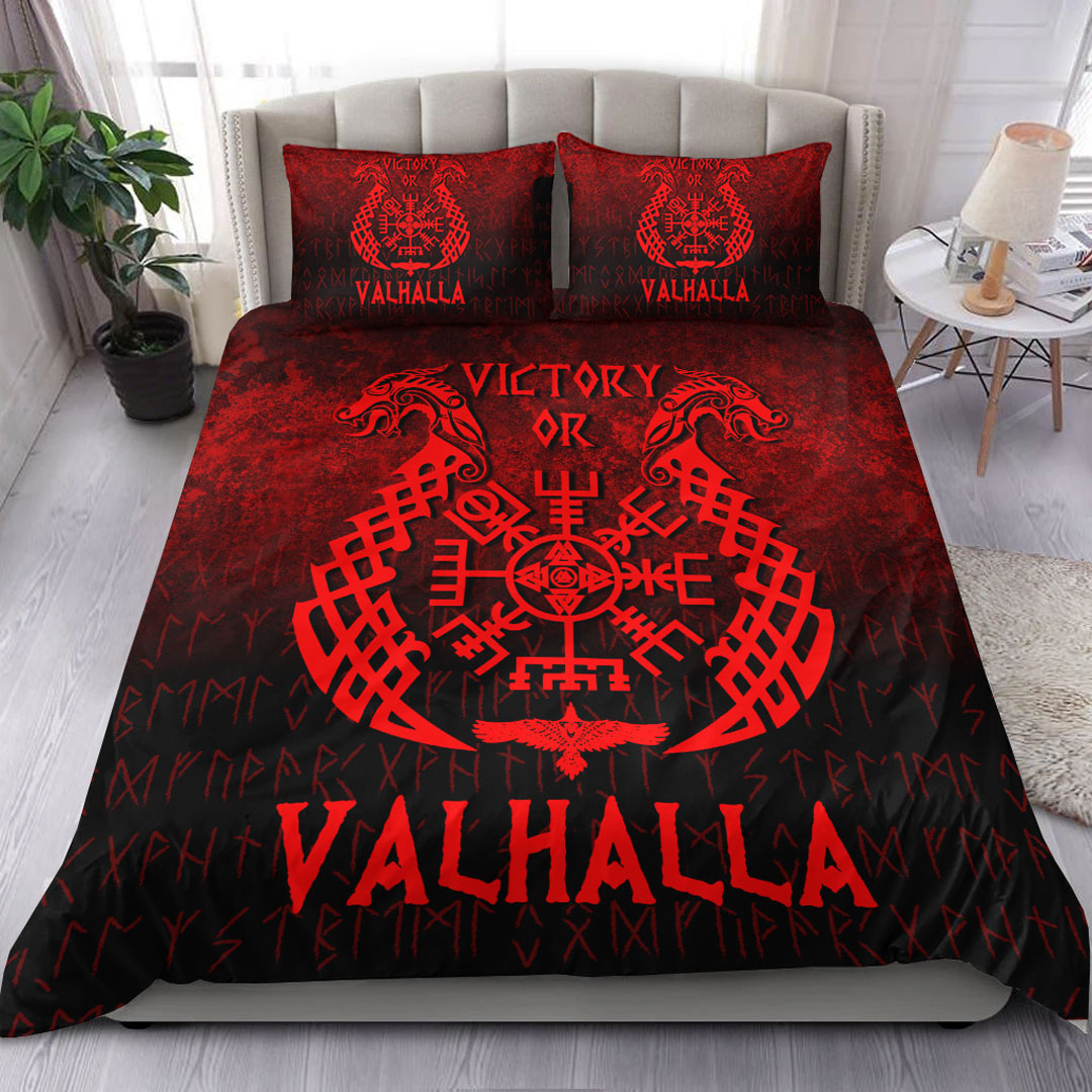 Viking Bedding Set Victory or Valhalla Red Version