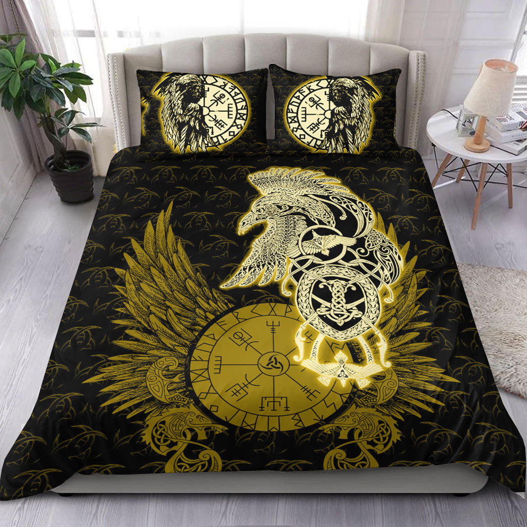 Viking Bedding Set Raven Ving Gold