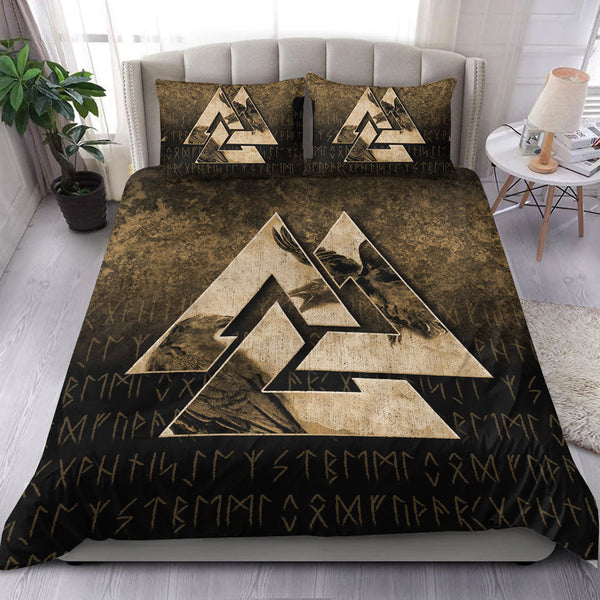 Viking Bedding Set Huginn Muninn Ravens from Odin Viking Gold Version